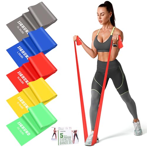 5 Pcs Resistance Bands, Professional Exercise Bands Elastic Stretch Bands for Fitness Yoga Pilates Stretching Strength Training, Workout Bands for Women and Men Home Gym - color: Gray, blue, red, yellow, green, size: 1.8m