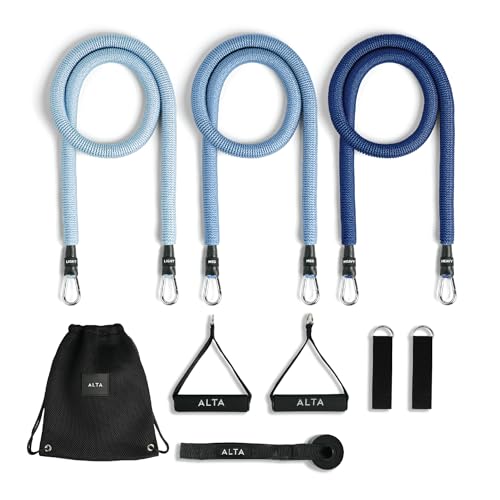 ALTA Resistance Tube Bands for Women - Full Kit Resistance Bands for Working Out with Handles, Ankle Straps, Door Anchor – Home Workout Bands for Physical Therapy, Pilates Long Exercise Bands Set - color: Azure, size: 3 Band Set