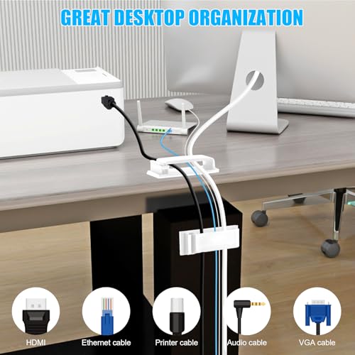 XHF 40 PCS Self Adhesive Cable Clips(XL) White,Wire Clips Cable Management Wire Organizer Cord Holder for Under Desk, Car, Wall, TV PC Ethernet Cable - color: White, size: XL-40PCS