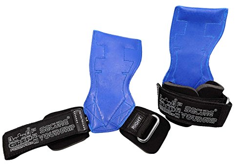Lifting Grips PRO Weight Gloves Heavy Duty Barbell Gymnastics Straps Alternative to Power Hooks Deadlifts Adjustable Neoprene Padded Wrist Wrap - color: Blue Rubber, size: Small 5.0"-6.40" Wrist Size