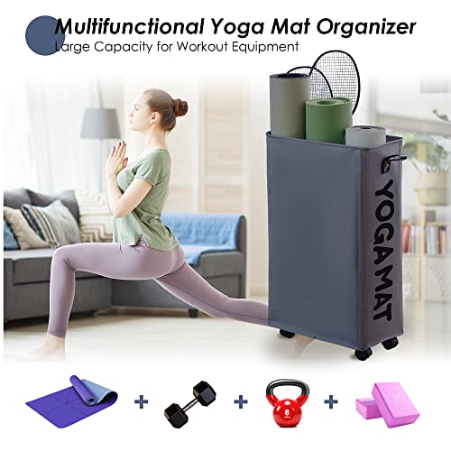 Caroeas Yoga Mat Storage Rack, Yoga Mat Holder Accessories, Home Gym Equipment Storage Yoga Mats, Women Men Workout Equipment Organization with Wheels - color: Gray/22'', size: 22'' Large