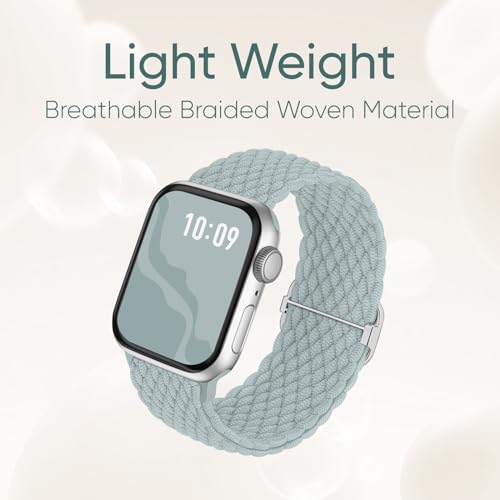 4 Pack Braided Stretchy Bands Compatible with Apple Watch 40mm 41mm 38mm 42mm 44mm 45mm 46mm 49mm Women Men, Breathable Nylon Elastic Daily Use Straps for iWatch Series 11/10 9 8 7 6 5 4 3 SE/Ultra 2 - color: Beige/White/Succulent/Sage Green, size: 38mm/4