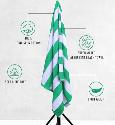 Utopia Towels Pack of 4 Cabana Beach Towels, Oversized 30 x 60 Inches Cotton Beach Towel Set, Smooth Ring Spun Texture for Pool and Swim Days, Modern Striped Design Bath Towels - color: Blue, Grey, Red, Green, size: 30 x 60 - 4 Pack