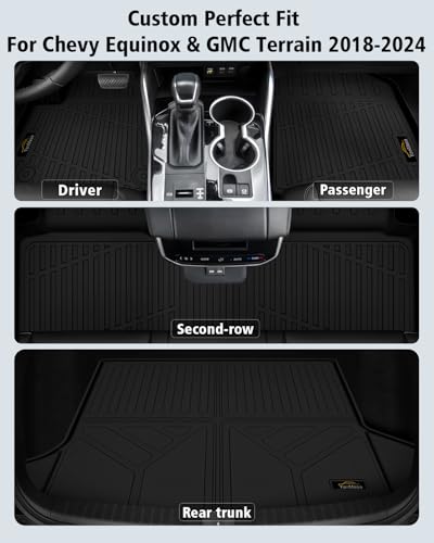 Floor Mats & Cargo Liner Custom for Chevy Equinox 2018-2024 (Only Gas) /GMC Terrain, Door Sill Guards, All Weather TPE 1st & 2nd Row & Trunk Mat Floor Liners for Chevrolet Equinox Accessories, Black - size: For Chevy Equinox 2018-2024