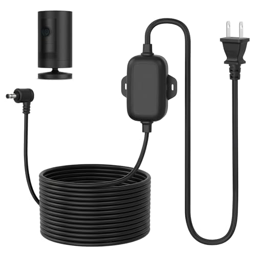 ALERTCAM Outdoor Power Adapter for Ring Stick Up Cam Battery/Plug-in 3rd Gen, 25ft Weather Resistant Charging Cable with Barrel Plug Continuously Charge Your Security Camera, Black - color: Black