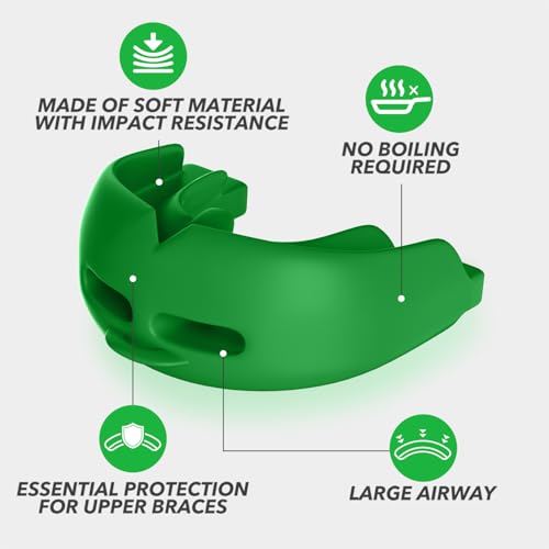 2Pcs Sport Mouth Guard Youth Adult, Mouthguard for Braces, Wrestling Mouthguards for Braces, No Boil Mouth Guard, Helmet Strap, Soft, Football Hockey Boxing,Taekwondo, Jujitsu Rugby - color: Green