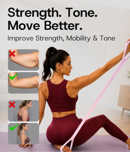Figure 8 Resistance Band with Full Body Workout Guide, 20LB Total Body Exercise Band with Comfortable Solid Handles for Arms, Back, Shoulders, Stretching & Home Workout - color: Pink