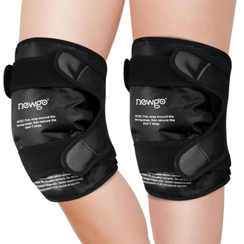 NEWGO Ice Pack for Knee Injuries Reusable, 360° Full Wrap, 2 Pack, Black | Y-shaped Strap Stays Put, Reusable for Knee Replacement, ACL, Arthritis, Swelling, and Sports Injuries, 21.7" x 9.8" - color: Regular Black 2-pack