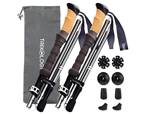 TREKOLOGY Trek-Z Cork Grip Trekking Poles – Lightweight Folding Hiking Poles, Adjustable Height, Compact Travel Design, Aircraft-Grade Aluminum Walking Sticks for Men & Women - color: Gray