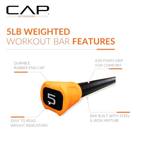 CAP Barbell Weighted Workout Bar | 5-20 lb | Multiple Options - style: 5 LB, Orange