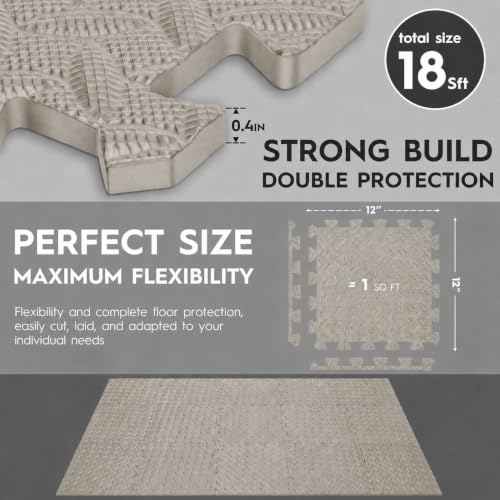 18pcs Puzzle Exercise Mat, 12.6"x12.6"x0.4", 18sqft EVA Interlocking Foam Floor Tiles, Protective, Water-Resistant Flooring for Home Gym & Workout Equipment - color: Honey Sand