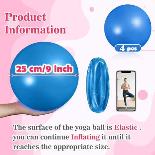 4 Pcs Small Exercise Pilates Ball Bulk 9 Inch Mini Yoga Balls Anti Burst and Slip for Stability, Fitness, Physical Therapy, Stretching & Core Workout at Home Gym Office Class - color: Solid Blue