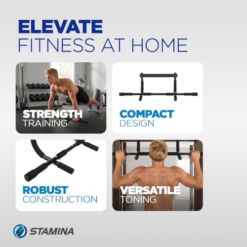 Stamina Products Multi-Function Pull-Up Bar for At-Home Upper-Body Workouts with 12 Grip Options for Targeting Chest, Shoulders, Back, Arms or Core