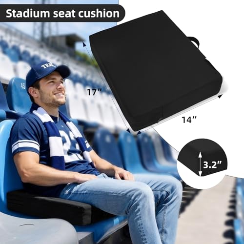 2 PCS Stadium Seat Cushions,Portable Waterproof Bleacher Pads with Handle,2.2" Foam Stadium Pads with 900D Oxford & Water-Repellent Lining for Indoor Outdoor Events - color: Black, size: 3.2''