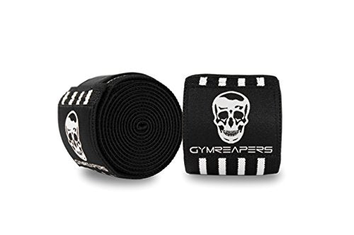 Gymreapers Knee Wraps for Squats and Powerlifting 72 Inch Compression Wraps with Strap for Men & Women Weightlifting Support - color: White