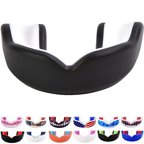 Oral Mart Youth Sports Mouth Guard for Kids (USA Flag, Fangs, 20+ Colors to Choose from) Mouthguard for Football, MMA, Karate, Boxing, Rugby, BJJ, Flag Football – /w Case (Youth, Strapless) - color: Ninja