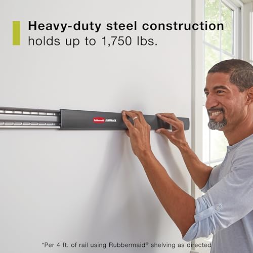 Rubbermaid Garage FastTrack 8-Piece Small Kit Black/Grey All-in-One Rail & Hook Wall Hanging Kit Wall Mounted Storage Solution for Home/Garage - size: 1 Rail, 7 Hooks