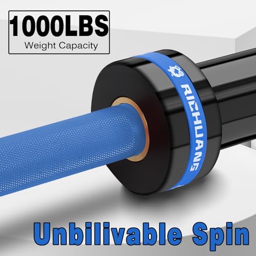 7ft Olympic Barbell 28mm 45lb – 500/700/1000LB Bar for Home Gym | Ceramic coated steel. Smooth spinning sleeves. Fits 2" plates. For snatch, clean and jerk, squats, deadlifts, bench press. - color: 1000LBS-Blue