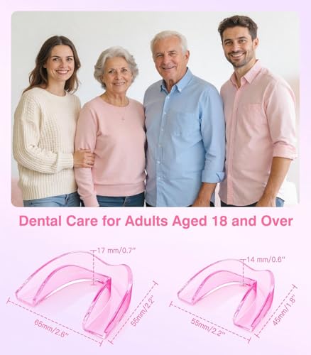 Anti Grinding Guard, Mouth Guard for Grinding Teeth at Night, Night Guards for Teeth Grinding for Adults, Pink + Clear, 2 Size (4 Pack), Guard Cases with 5X Magnifier