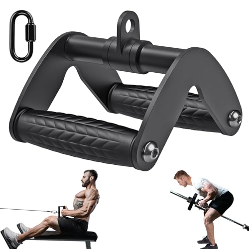 SELEWARE Rotating Straight Bar, Tricep Rope, Double D Row Handle, Rotating V Handle, Cable Machine Attachment with Non-Slip Soft Rubber Grip, Universal Attachment for Cable Machines - color: Double D Handle