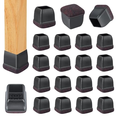 16 Pcs Square Chair Leg Floor Protectors for Hardwood Floors | Thick, Durable & Tear-Resistant Silicone Furniture Pads Caps Protect Wooden Floors from Scratches & Noise (Fit 9/10" to 1") - size: M - 16 Pcs - Black