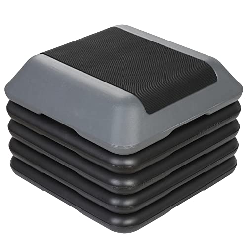 16"x16" Height Adjustable Step Aerobic Platform with 4 Risers, Exercise Workout Stepper for Home Training, Gym Fitness, 4''- 6'' - 8''-10''-12'' - color: Gray