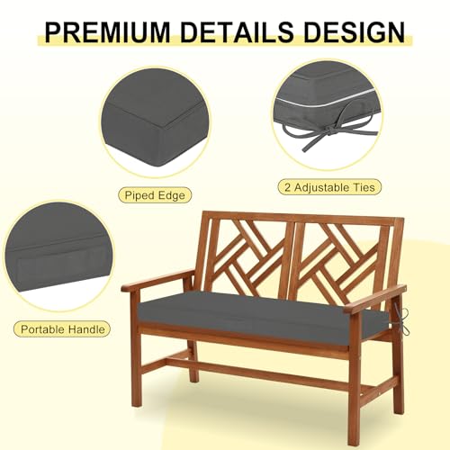 downluxe Outdoor Bench Cushion Waterproof, 45 x 18 Inch Patio Furniture Cushions with Adjustable Ties & Portable Handle, Porch Swing Cushions, Bench Cushions for Outdoor Furniture, Dark Grey - color: Dark Grey, size: 45x18x3 Inch