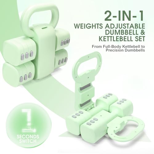Adjustable 2-in-1 Convertible Kettlebell & Dumbbells Set, 4 in 1 Free Weights Dumbbell Set of 2, Each 2.2 3.3 4.4 5.5lb Quick Change Women Dumbbell Set for Home Exercise Training - color: Green