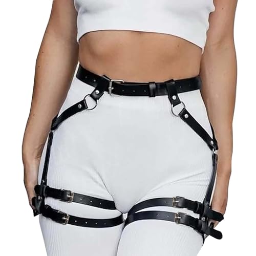Women's garter belt Leather Thigh harness Punk Leg Belts lingerie Bar Carnival Party Cosplay outfits Accessories - color: Black2