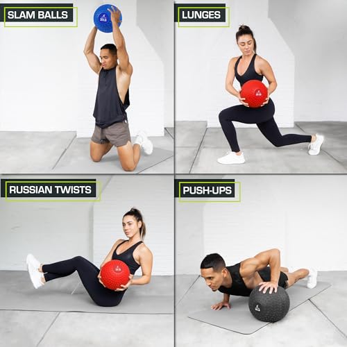 ProsourceFit Slam Medicine Balls 5, 10, 15, 20, 25, 30, 50lbs Smooth and Tread Textured Grip Dead Weight Balls for Strength and Conditioning Exercises, Cardio and Core Workouts - color: Blue, size: 10 LB