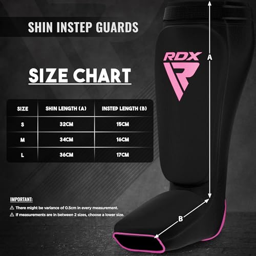 RDX Shin Guards Kickboxing Muay Thai, SATRA Approved, MMA Leg Instep Protection Pads, Sparring Training Martial Arts Boxing, Elasticated Padded Protector, Karate BJJ Taekwondo Gear, Men Women - color: Black Pink, size: Large