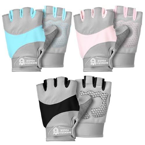 Fourluoo 3 Pairs Weight Lifting Gloves for Men Women, Gym Workout Gloves with Full Palm Protection, Breathable Anti-Slip Fitness Glove for Training, Cycling, Pull-ups, Medium - style: Bright Style