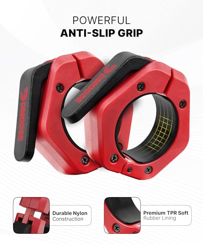 DMoose Fitness Barbell Clips 2 Inch (Pair) - Quick Release Olympic Barbell Clamps & Collars with Anti Slip TPR Grip for Secure Weightlifting and Powerlifting - Weight Clips for Bars at Home or Gym - color: Red, style: Magnetic