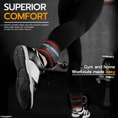 AOHO MOOON Ankle Strap (2 Pieces) for Cable Machine Women - Gym Workout Leg Strap, Premium Padding Ankle Cuffs, Glute Kickback Exercises Equipment, Pulley Attachment, One Size Fit All - color: Red