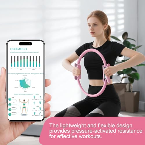 Pilates Ring 15 Inch Magic Circle Ring, Dual Padded Handles Pilates Rings Circle, Adjustable Yoga Ring - color: Pink