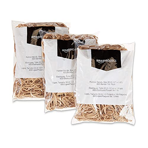 Amazon Basics Rubber Bands, Office Supplies, Size 33 (3-1/2 x 1/8 Inch), Stretchy, 600 Bands/1 lb Pack, 6-Pack, Tan - size: Size 33 (Pack of 2), style: 3-Pack