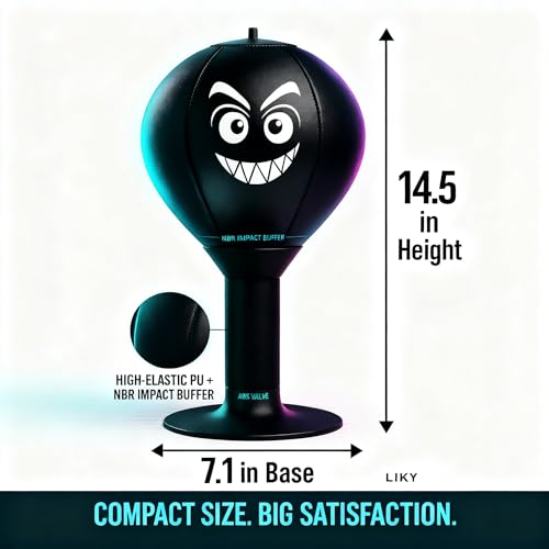 Desktop Punching Bag with Strong Suction Cup - Stress Relief Boxing Bag for Office Desk & Home - Heavy Duty Reflex Ball Set with Pump - Funny Gag Gifts for Boss, Men, Kids & Coworkers