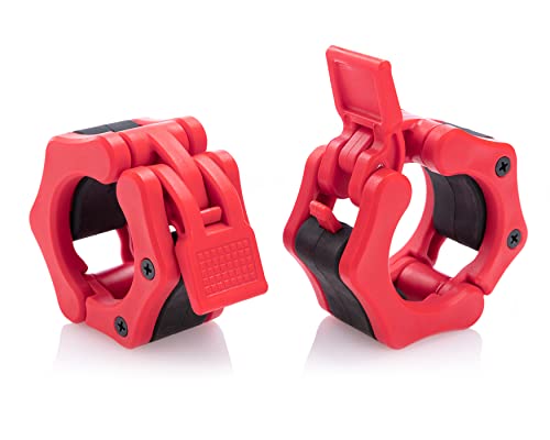 Olympic Barbell Clamps Collars Quick Release Pair Weight Clips for 2 inch Barbell RED - color: Red