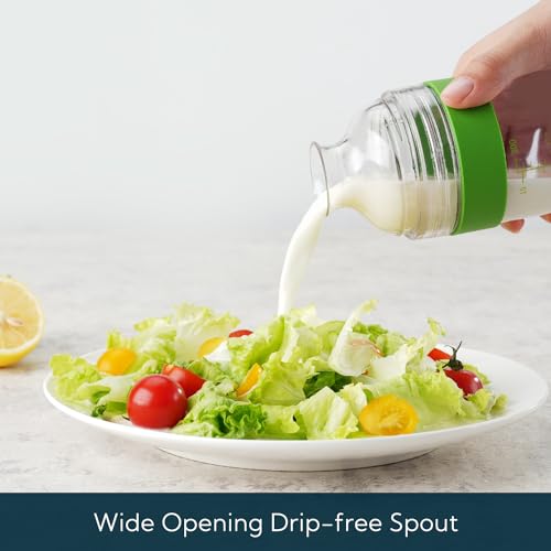 KITCHENDAO 2 in 1 Salad Dressing Shaker Container with Juicer, Pour Spout, Leakproof, Dishwasher Safe, BPA Free, Travel Homemade Oil and Vinegar Salad Dressing Bottle Mixer Dispenser, 1-1/2 Cups - color: Green