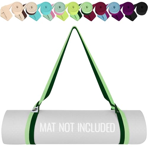 TECEUM Yoga Mat Strap – Extra Soft & Thick Cotton Carrier for All Mats | Adjustable Skin-friendly & Non-Slip Mat Holder Sling in 30+ Colors [Mat Not Included] - color: Green Avocado, size: 64 IN
