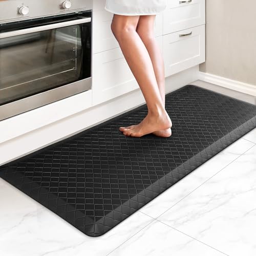 HappyTrends Kitchen Floor Mat - 4/5 Inch Thick Anti-Fatigue Kitchen Rug,Waterproof Non-Slip Kitchen Mats and Rugs Heavy Duty Ergonomic Comfort Rug for Kitchen,Office,Sink,Laundry,(22"x54", Black) - color: Black, size: 54"L x 22"W x 0.8"Th