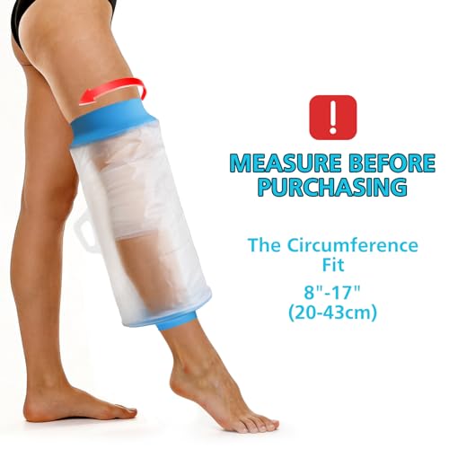 Asunby Waterproof Knee Cast Cover for Showering, Reusable Shower Sleeve for Knee After Surgery, Watertight Non-Slip Adult Fracture Protector Bag, Water Proof Medical Covers for Joint/Wound/Bandages - size: Adult Knee-M