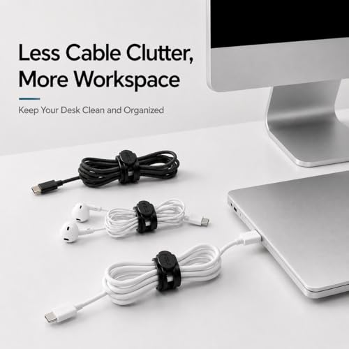 PZOZ Silicone Cable Ties 10 Pack, Reusable Cable Organizer Straps for Cords | Soft Silicone Design with Reusable Strap, Organize Charging Cables, Headphones & Power Cords for a Clean Workspace - color: Black