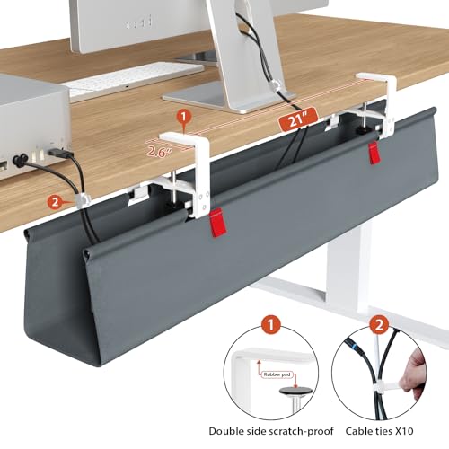 Univivi No Drill Under Desk Cable Management Tray, 36" Cord Organizer for Table, Clamp/Screw Mount Desk Cable Management, Premium Fabric Cable Management Tray for Office, Home - color: Grey, size: 36"L x 5.5"W