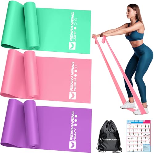 Resistance Bands for Working Out, Exercise Bands for Physical Therapy, Stretch, Recovery, Pilates, Rehab, Strength Training and Yoga Starter Set - color: Pink, Purple, Green, size: 4.9FT