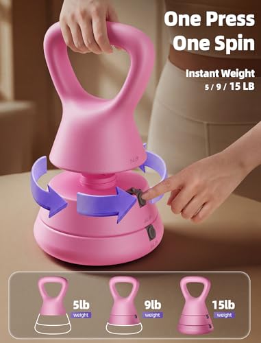 Adjustable Kettlebell, 5lb 9lb 15lb Kettlebell Weights Set, Ergonomic Design & Wide-Handle for Home Gym, Full-Body Workouts Strength Training and Weight Loss, Good for Men Women & Beginners - color: Pink
