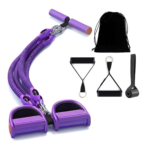 Foot Pedal Resistance Band, 4-Tube Pedal Puller with Handles | Upgraded, Adjustable, Multifunction Home Gym Equipment, Full Body Workout, Yoga, Pilates