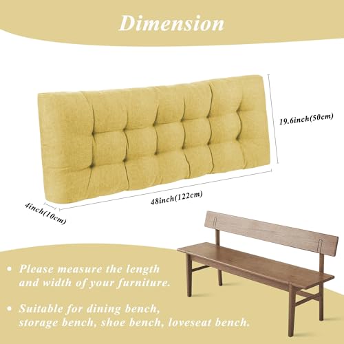 Indoor Bench Cushion for Indoor Furniture 48"x19" Yellow 1 Pc | Thick, Stay in Place, Textured Fabric, for Entryway Window Shoe Storage and Kitchen Bench, Comfort Sitting, Upgrade Decor - color: Yellow