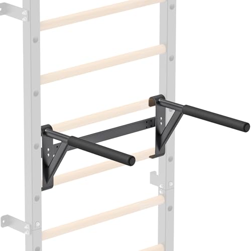 Swedish Stall Bars 2"x2" with 1" Holes, Wall Mounted Wood Gym Ladder for Suspension Training, Home Gym, Calisthenics, Physical Therapy, School & Clinic - color: Dip Bar Attachment Only