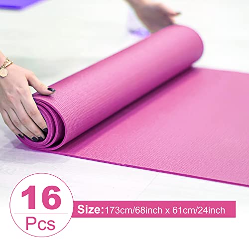 Funtery 3 mm Thin Yoga Mats Bulk, 68 x 24 Inches Lightweight PVC Exercise Mats Non Slip Workout Fitness Pads for Yoga Pilates Stretching Classes Gym Home Studio - color: Rose Red